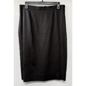 Women’s Unbranded Black 100% Linen Skirt Size 14 Lined Side Pockets Back Zipper